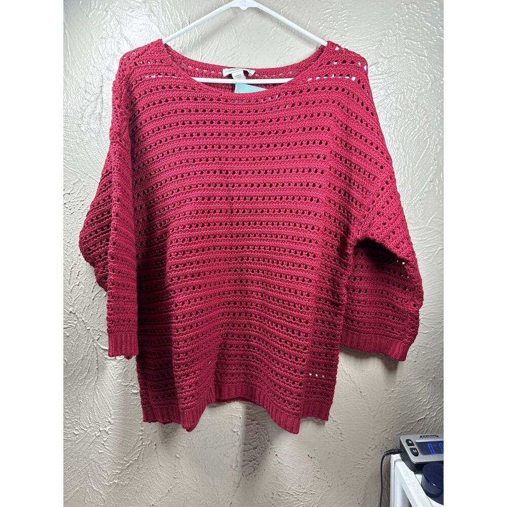 NWT Coldwater Creek Crochet Sweater‎ Red Pepper Boat Neck Pullover Size Large